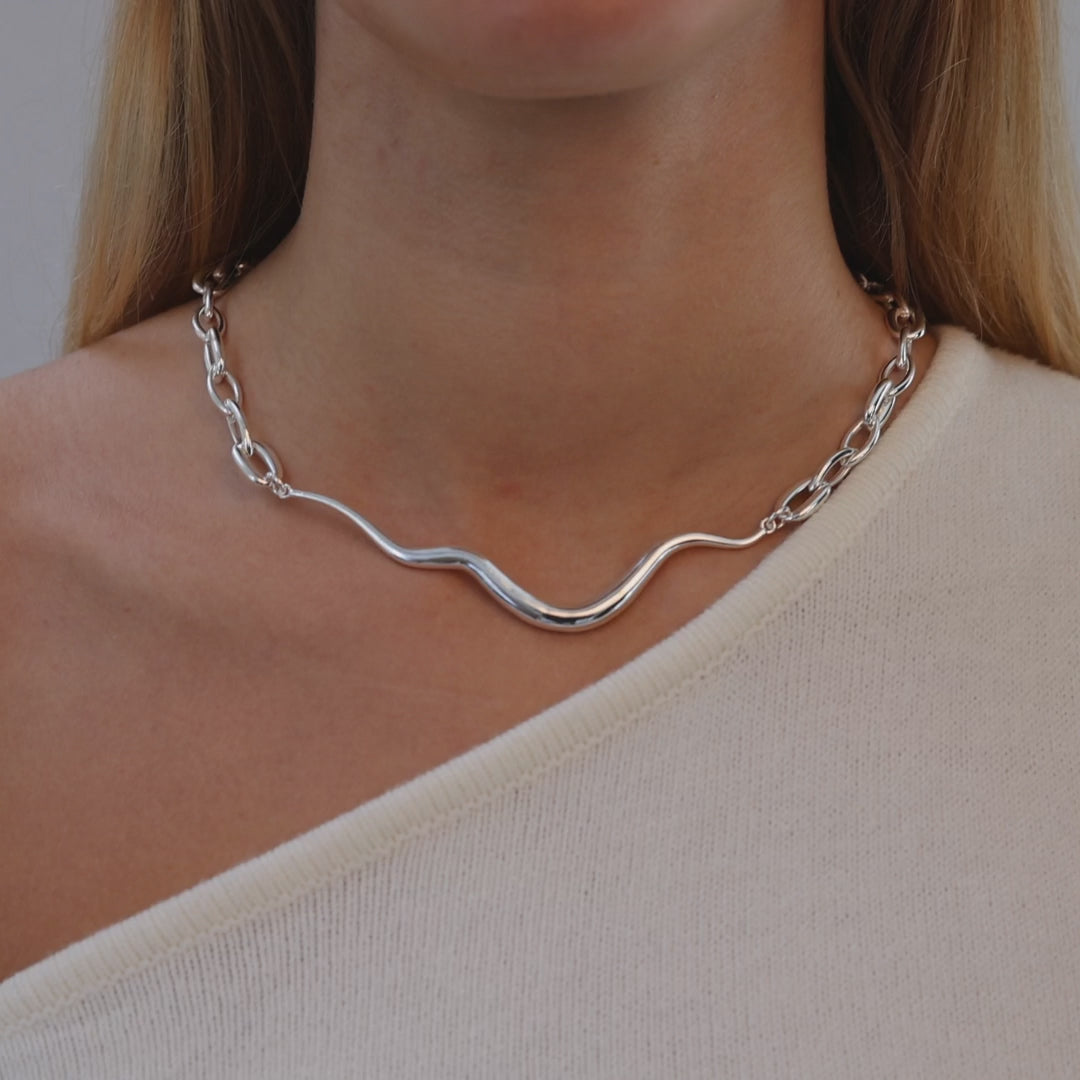 Ripple Statement Necklace, Silver plated