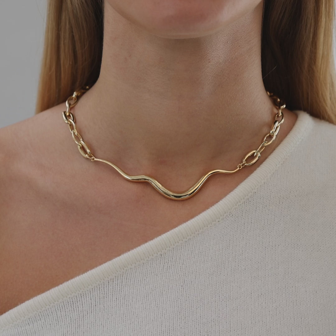 Ripple Statement Necklace, Goldplated