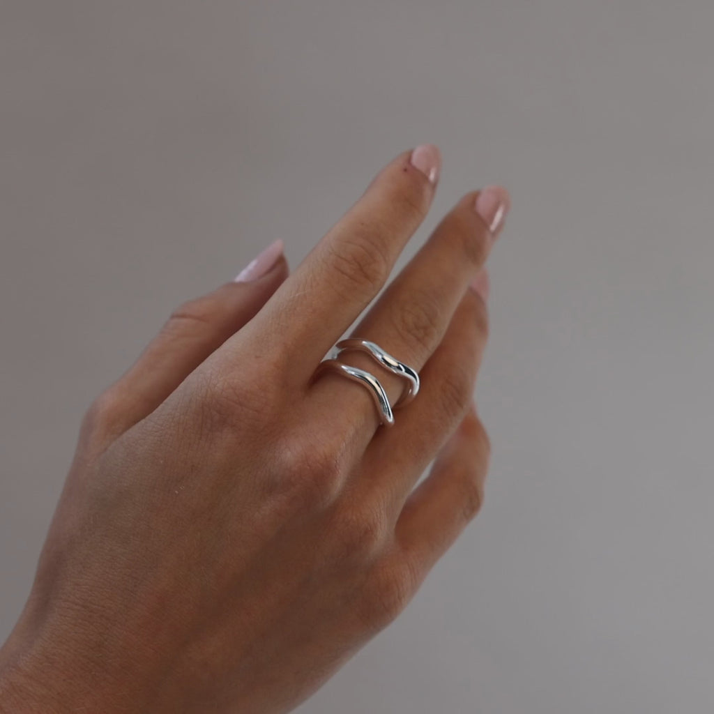 Ripple Double Ring, Silver plated